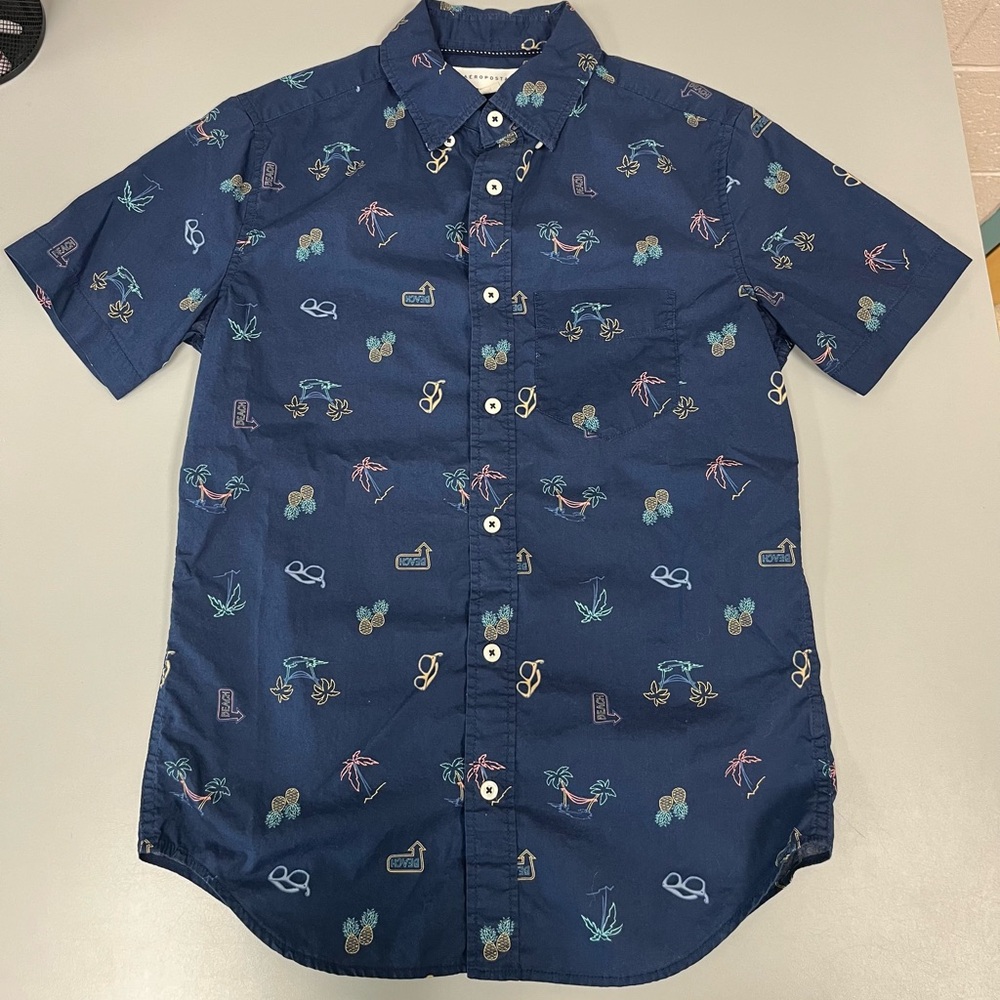 Aeropostale Men’s XS Navy Blue Casual Fun Summer Shirt